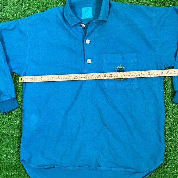 Vintage Henley Shirt Med. Runs Big (LG XL) Rugby Polo 80s Long Sleeve Code Bleu - Picture 5 of 7